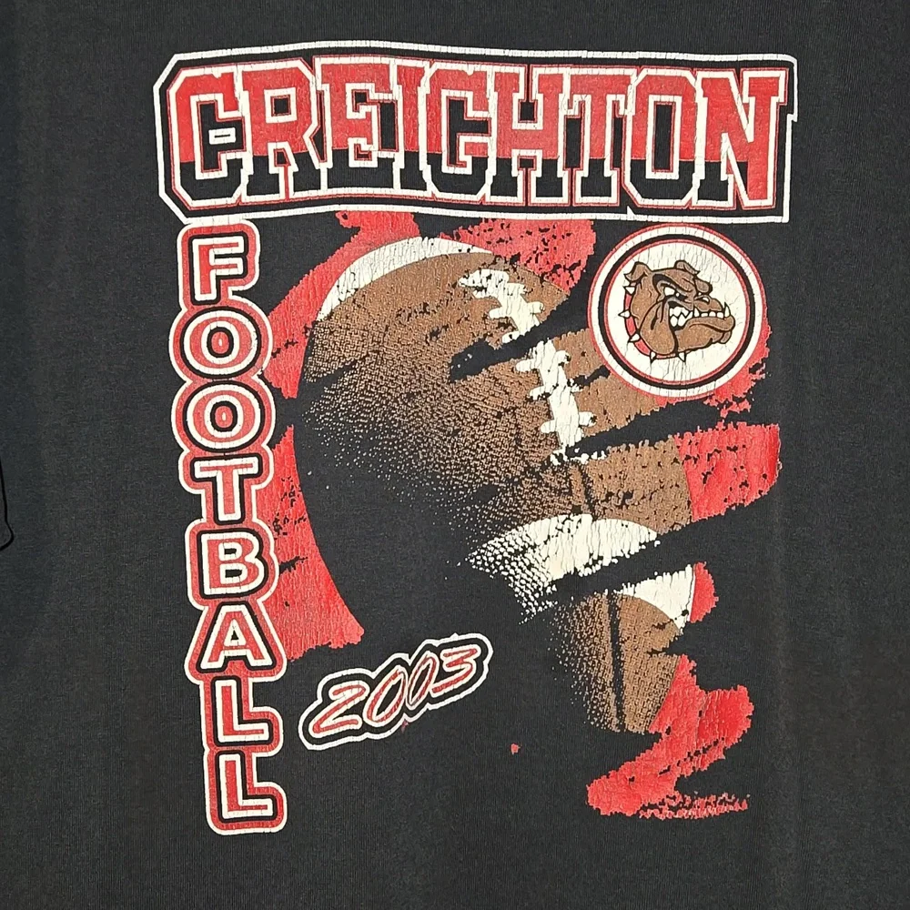 Vintage Y2k Creighton College 2003 Bulldog Football Black T-Shirt XL